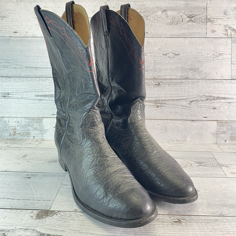Vintage Nocona Boots Mens 11 D Black Leather Roper Cowboy Western Classic 80 90s